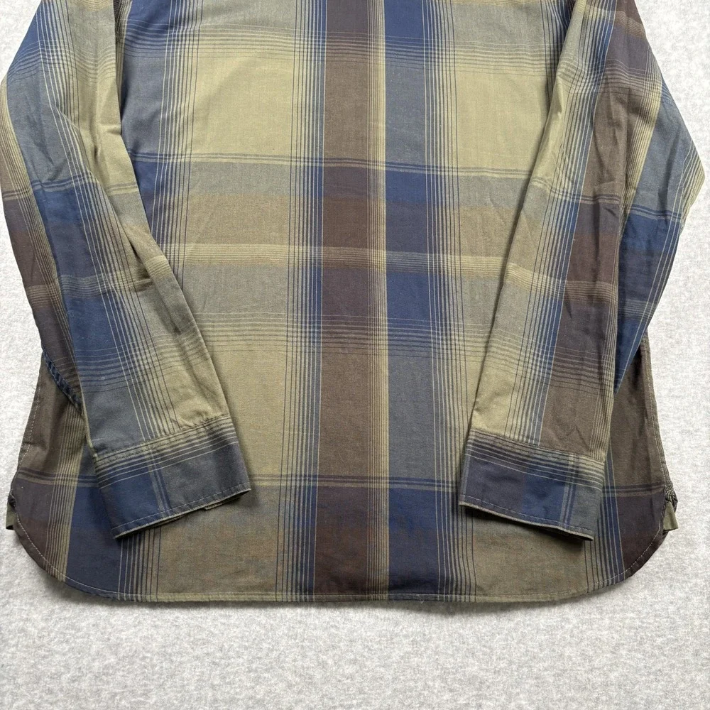 Levi's Men's Large Plaid Button Up Shirt Olive Green Navy Blue Cotton Blend
